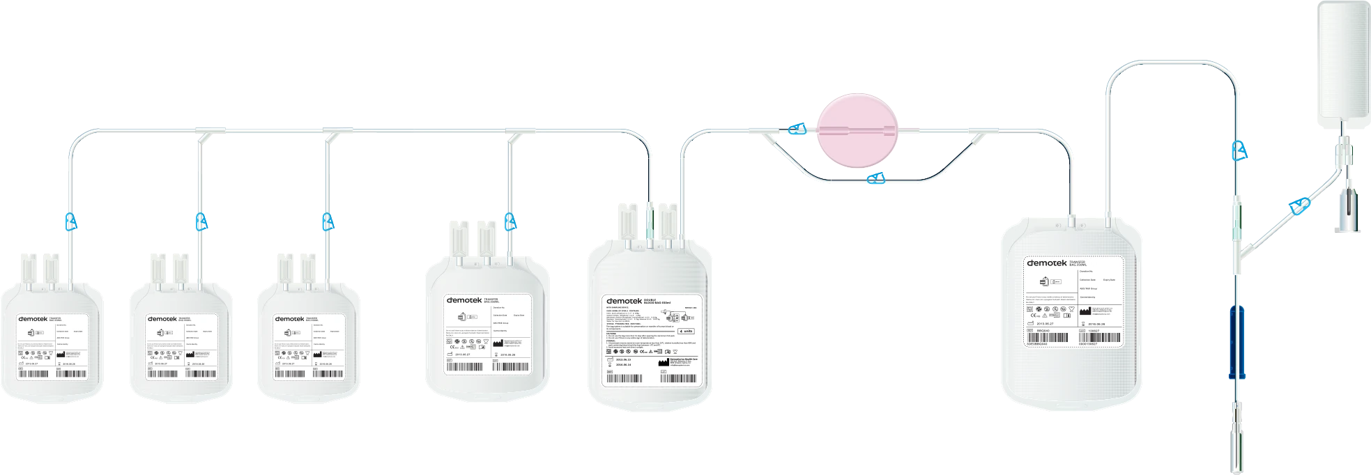 Paediatric blood bag set with an in-line whole blood filter